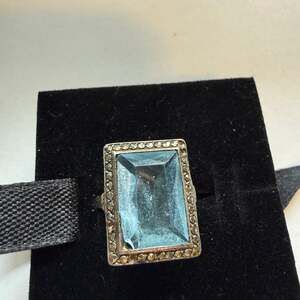 Vintage Art Deco Aquamarine Ring: 935 Argentium Silver Filigree damaged stone